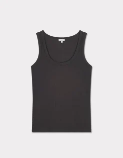 Tanktop van stretchkatoen met ribbels - grijs