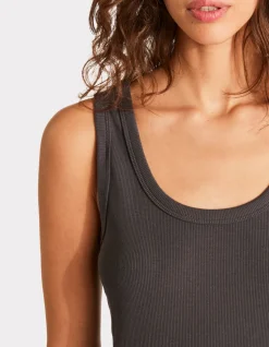Tanktop van stretchkatoen met ribbels - grijs