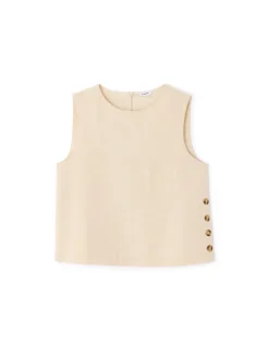 Top van katoenlinnen met knoopje aan de zijkant - beige