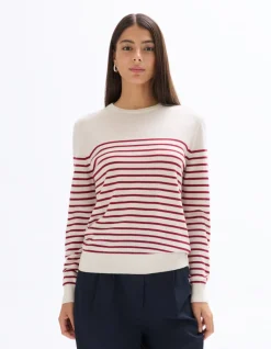 Trui 100% merinowol gestreept - rood