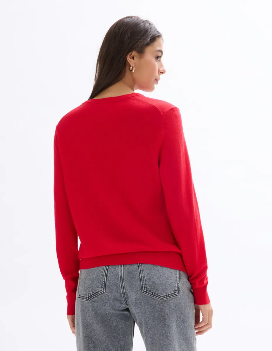Trui 100% merinowol met ronde hals - rood