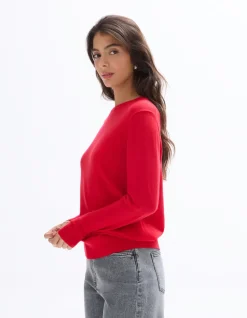 Trui 100% merinowol met ronde hals - rood