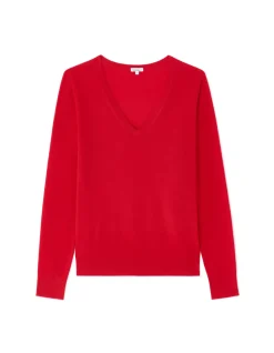 Trui 100% merinowol met V-hals - rood