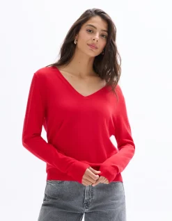 Trui 100% merinowol met V-hals - rood