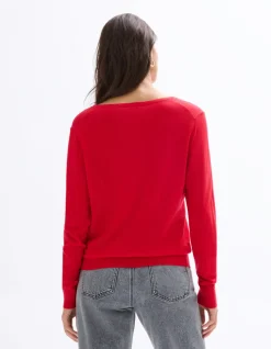 Trui 100% merinowol met V-hals - rood