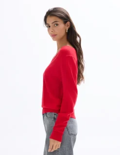 Trui 100% merinowol met V-hals - rood