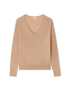 Trui 100% merinowol V-hals - beige