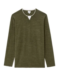 Trui met Tunesische kraag, katoenmix - khaki