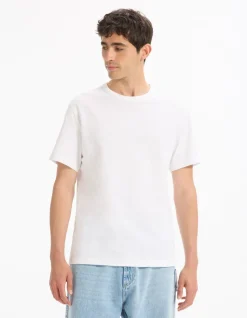 T-shirt boxy col rond 100% coton - blanc