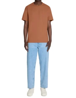 T-shirt boxy col rond 100% coton - noisette