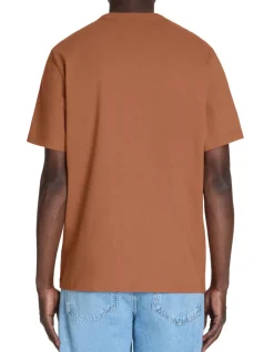 T-shirt boxy col rond 100% coton - noisette