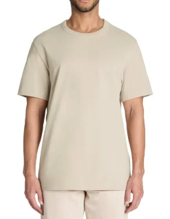 T-shirt boxy col rond 100% katoen - beige