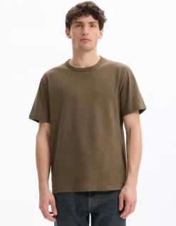 T-shirt boxy col rond 100% katoen - taupe