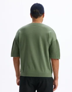 T-shirt boxy ronde hals 100% katoen - kaki
