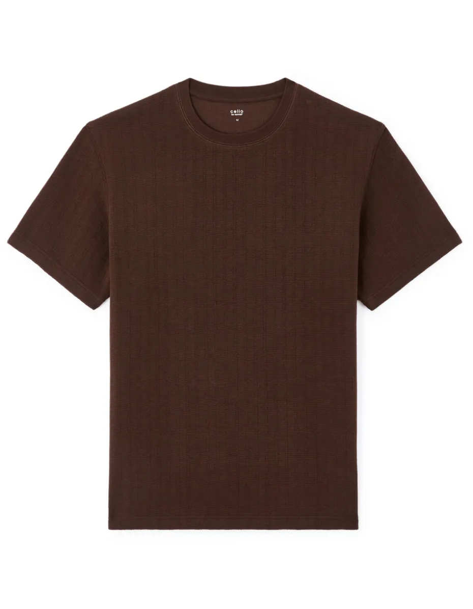 T-shirt boxy ronde hals gemengde katoen - bruin