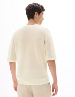 T-shirt boxy ronde hals gebreid - Ecru