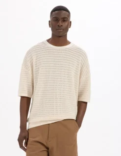 T-shirt boxy ronde hals gemengde katoen - beige