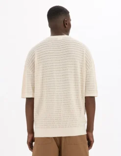 T-shirt boxy ronde hals gemengde katoen - beige