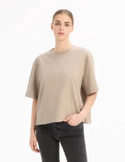 T-shirt boxy van dik katoen - beige