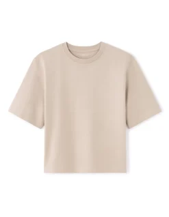 T-shirt boxy van dik katoen - beige