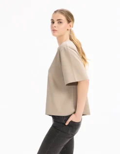 T-shirt boxy van dik katoen - beige