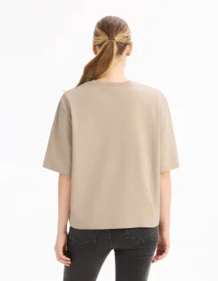 T-shirt boxy van dik katoen - beige