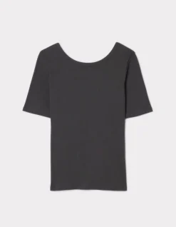 T-shirt geribd korte mouwen - grijs
