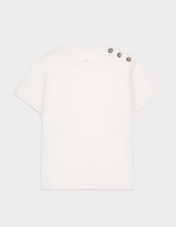 T-shirt met knoopjes van zwaar katoen - ecru
