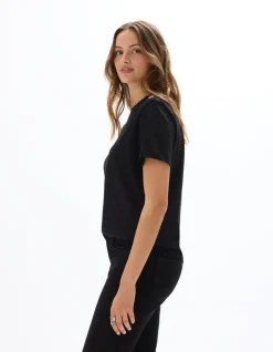 T-shirt met knoopjes van zwaar katoen - zwart