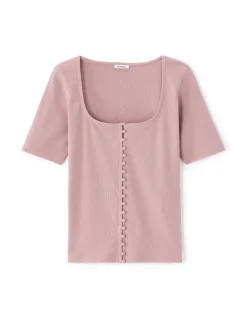 T-shirt met korte mouwen en knoopjes - paars