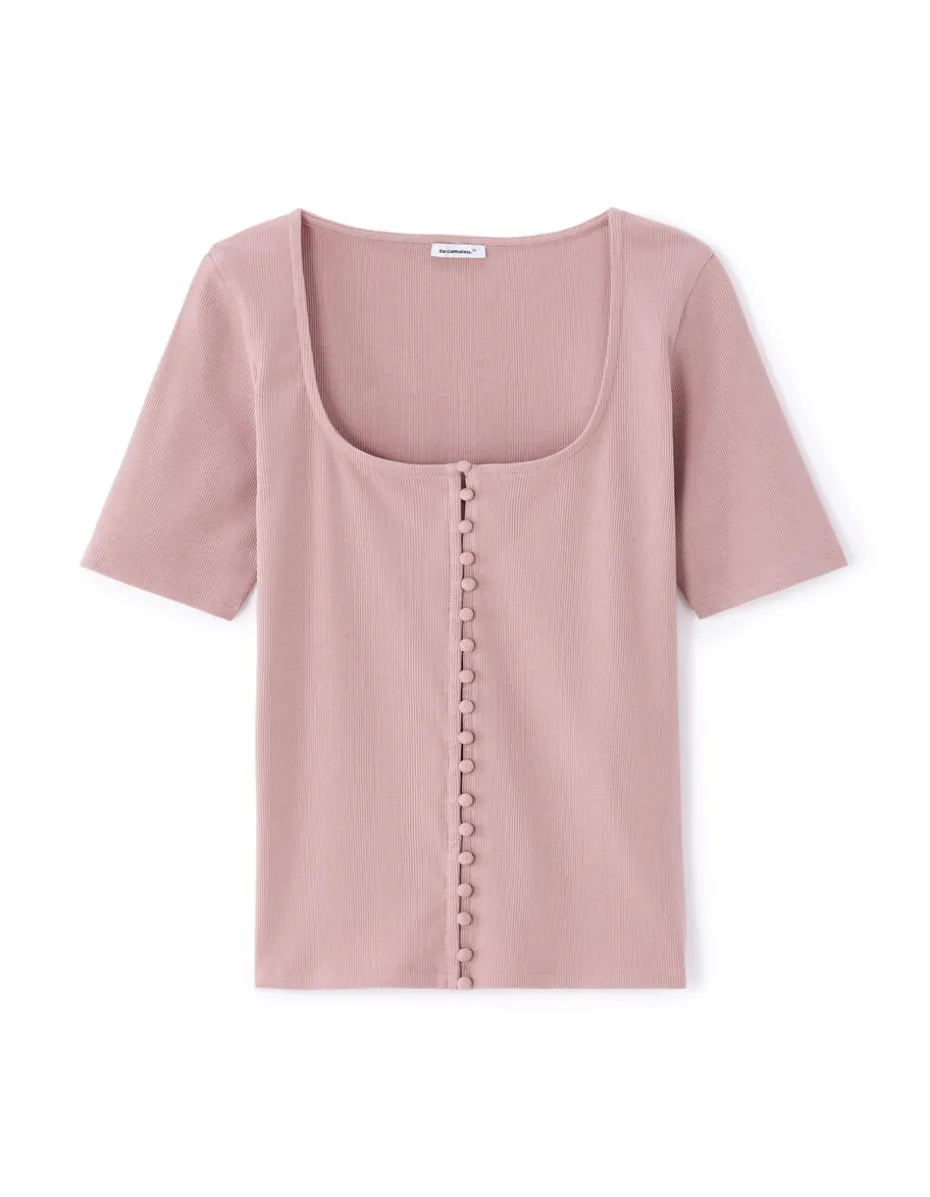 T-shirt met korte mouwen en knoopjes - paars