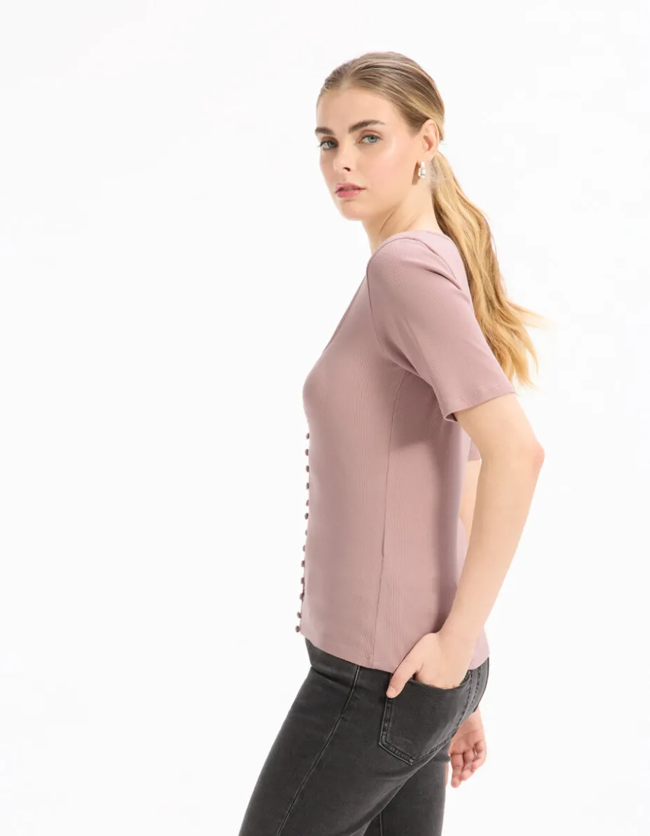 T-shirt met korte mouwen en knoopjes - paars