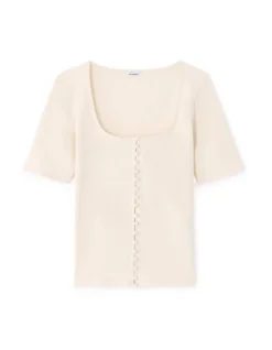 T-shirt met korte mouwen en knoopjes - beige
