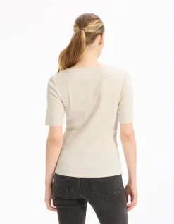 T-shirt met korte mouwen en knoopjes - beige
