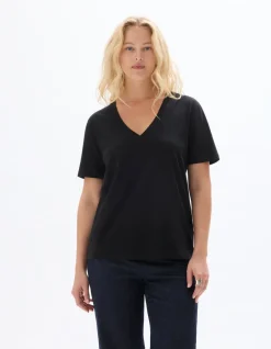 T-shirt met korte mouwen en V-hals - zwart