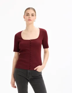 T-shirt met korte mouwen en knoopjes - paars