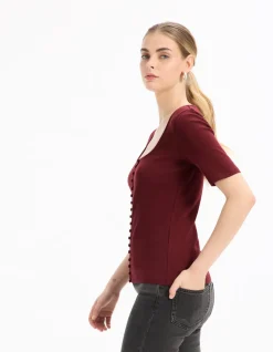 T-shirt met korte mouwen en knoopjes - paars