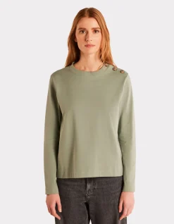 T-shirt met lange mouwen en knoopjes - groen