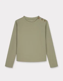 T-shirt met lange mouwen en knoopjes - groen