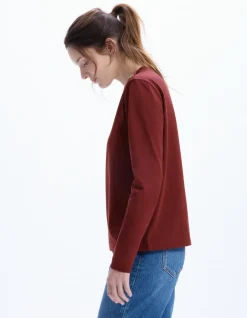 T-shirt met lange mouwen en knoopjes - bordeauxrood