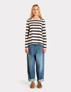 T-shirt met lange mouwen en zeemansmotief - zwart