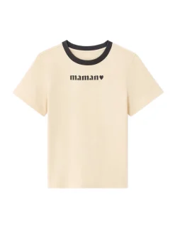 T-shirt met opdruk "Mom" – beige