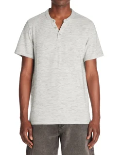 T-shirt met rechte hals in gemengd katoen - grijs