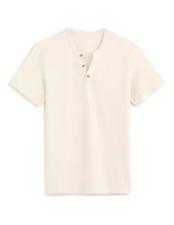 T-shirt met rechte hals in Tunesische stijl van gemengd katoen - ecru