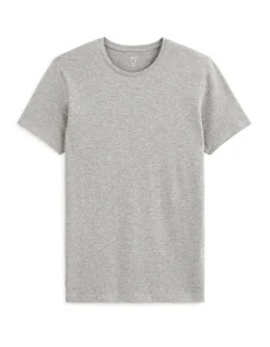 T-shirt met ronde hals in stretchkatoen - gemêleerd grijs