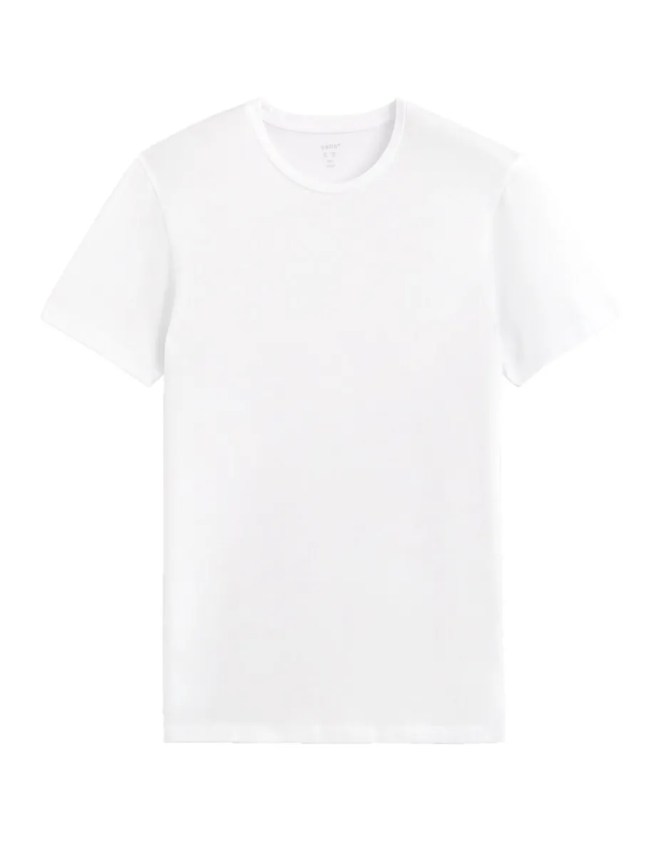 T-shirt met ronde hals van stretchkatoen - wit