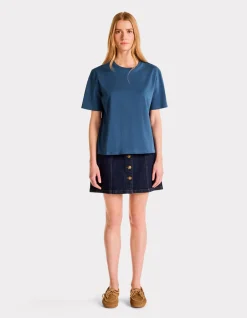 T-shirt met ronde hals van biologisch katoen - blauw