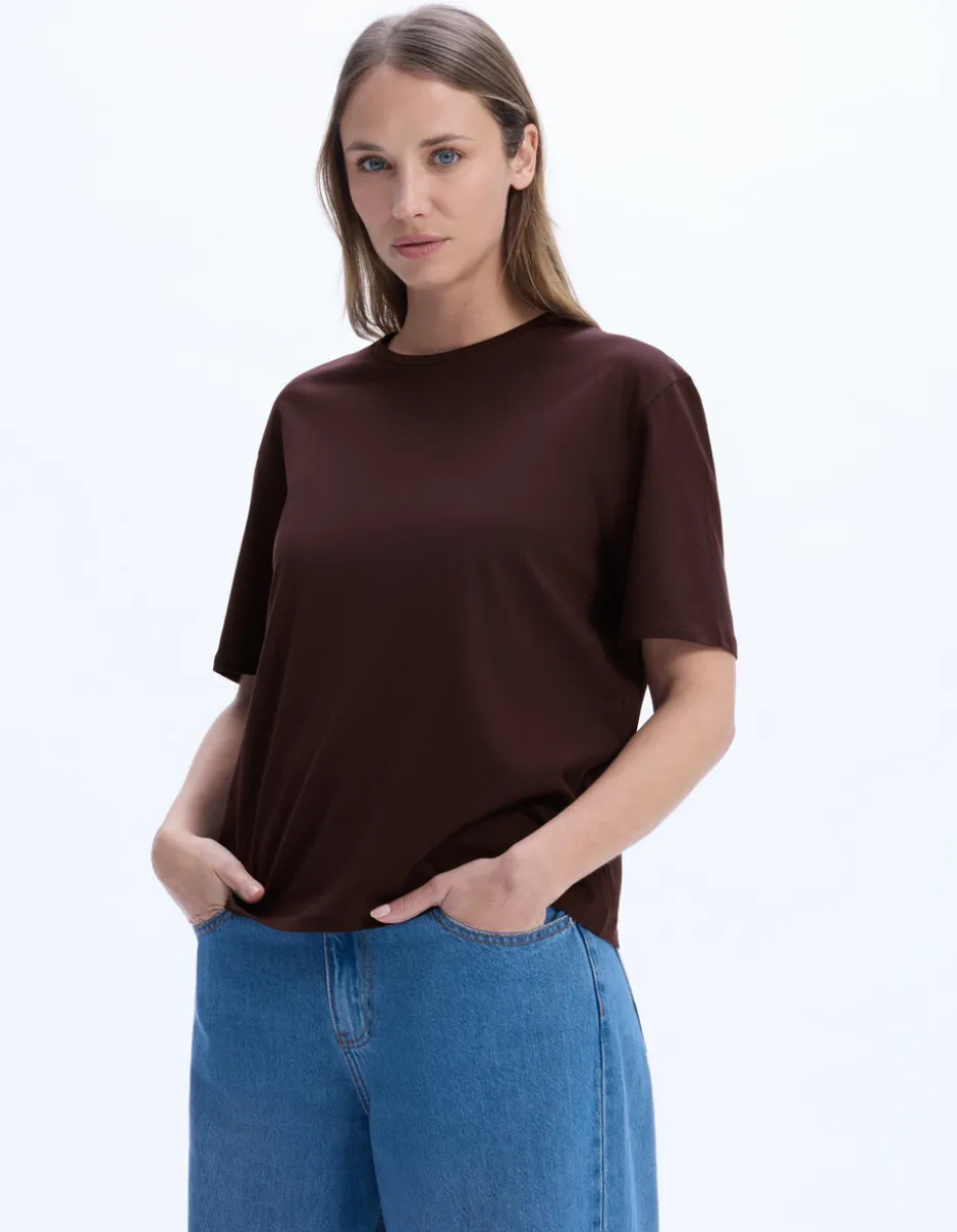 T-shirt met ronde hals van biologisch katoen - bruin