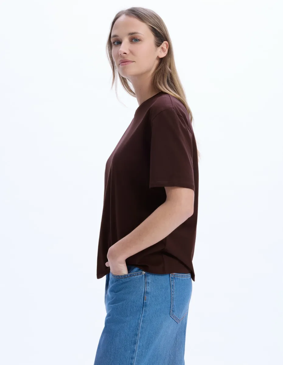 T-shirt met ronde hals van biologisch katoen - bruin