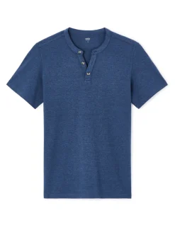 T-shirt met Tunesische kraag in gemengd katoen - marine